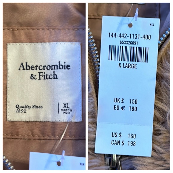 NWT Abercrombie & Fitch Drama Collar Faux Fur tan coat XL - Picture 6 of 13